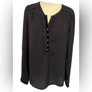 Scotch & Soda Mason Scotch Black Vneck 5 buttons velour decor Shirt Blouse Top